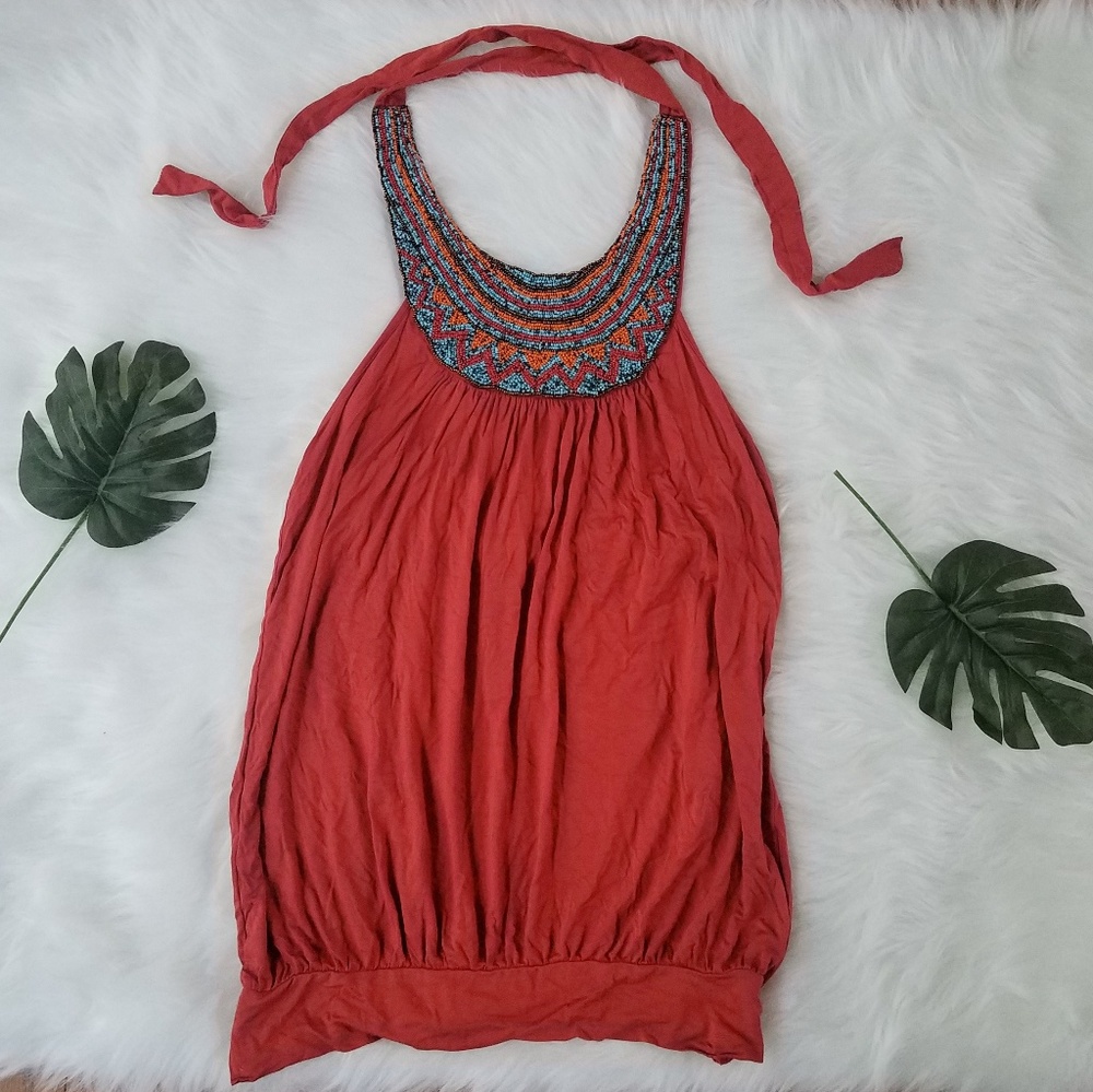 Beaded halter top, burnt orange, Forever 21, small